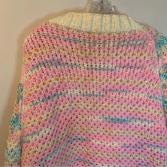 Handmade  Pink Blue Crocheted Oversized Button Front Cardigan XL - Picture 4 of 14